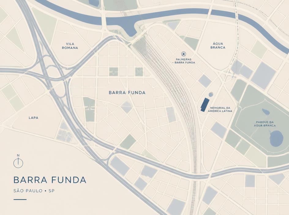 Mapa ilustrativo da região da Barra Funda em São Paulo